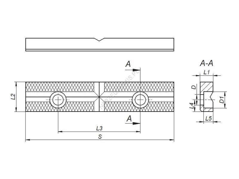 Rysunek techniczny: Szczęka do imadła WS 126 mm do typu: 1271 do imadeł ślusarskich - BISON-BIAL
